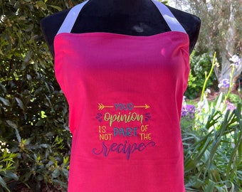 Humorous embroidered aprons - pink with funny slogans - free postage