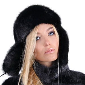 Mink Fur Hat With Ear Flaps Ushanka Russian Hats Womens Fur Hood Mens ...