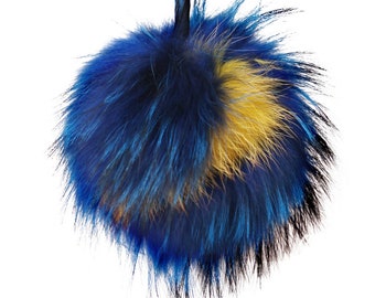 Bright Blue Raccoon Fur Pom Pom Keychain | Fluffy Bag Charm