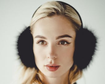 Black Fox Fur Earmuffs | Real Fur Winter Ear Warmers for  display picture 1