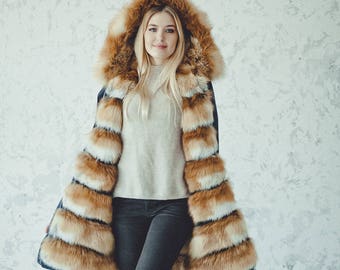 Fox Fur Parka Coat - Womens Winterjas - Lange jas met capuchon - Windbreaker Eskimo - 8e verjaardag Cadeau voor haar