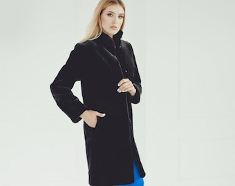 Black Fur Coat  Women - Long Winter jacket - Womens Oversized Coats - Gift for her