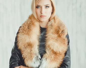 Red Fox Fur Collar – Detachable Scarf, Winter Jacket Accessory