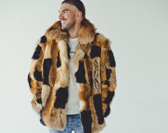 Mens Fox Fur Jacket - Winter Coat Men - Oversized Fur Coats Male - Gift for men