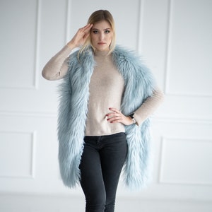 Long Blue Faux Fur Scarf