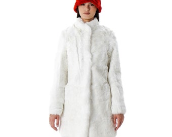 White Rabbit Fur Coat for Women  | Real Fur Winter Jacket  | Elegant Warm Outerwear  | Handmade Luxury Gift