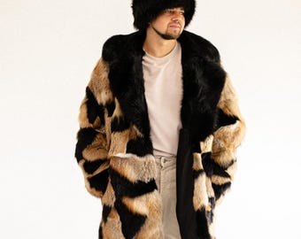 メンズ ブラック フォックス ファー コート！新品、本物の天然本毛皮