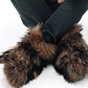 Home Boots van echt bont – Indoor pantoffels van wasbeerbont voor heren, dames en kinderen | Warme handgemaakte huisslofjes