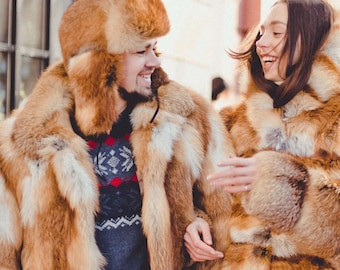 Red Fox Fur Jacket for Men I Real Fur Oversized Winter Coat