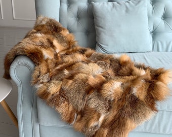 Tapis en fourrure de renard | Tapis en fourrure véritable | Décoration douce et luxueuse pour lit, canapé ou salon