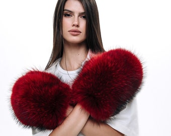 Bordeaux Winter Fur Gloves -  Real Fur Mittens for Women and Men | Warm Gift Idea | Bordo Color
