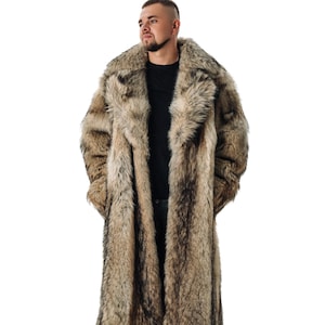 Men&#39;s Full-Length Real Coyote Fur Coat I Oversized Winter Outwear