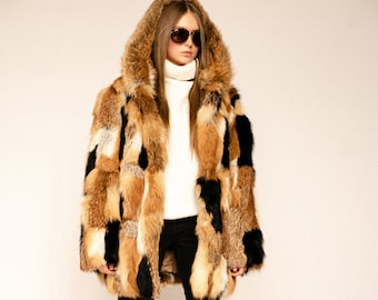 Fox Fur Jacket met capuchon - Dames winterjas - Oversized bontjassen - Luxe cadeau voor vrouw