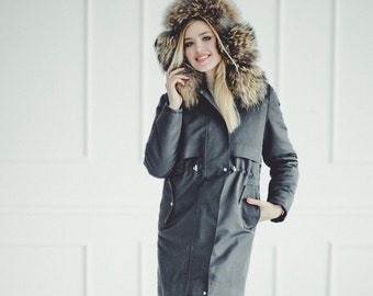 Fur Parka Coat - Chaqueta de invierno para mujer - Abrigo largo de castor con capucha - Windbreaker Eskimo