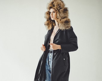 Black Fur Parka Coat with Hood - Fur Coats Women - Fur Lined Jacket
