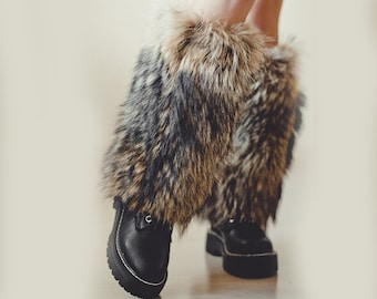 Womens Fur Leg Warmers -  Winter Gaiters