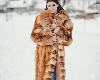 Lange vossenbontjas - winterjassen voor dames - oversized rode echte bontjas