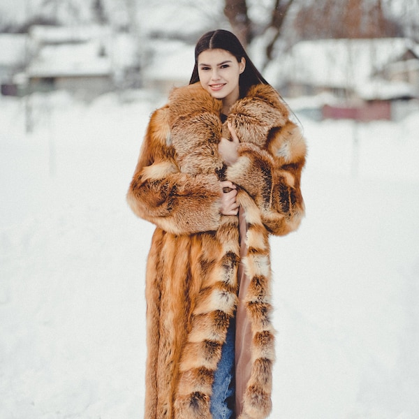 Long Fox Fur Coat -  Women's  Winter Coats  - Oversized Red Real Fur Coat