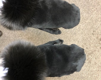 Black Fur Gloves - Fur Mittens Women’s - Winter Arm Warmer