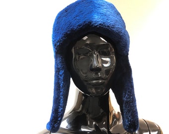 Blue Fur Hat with Ear Flaps - Women’s Winter Hats - Beaver men’s hat