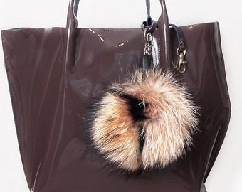 Fur Pom Pom Keychain - Furry Pompom Charm for Purse - Fluffy Keyring - Fur Ball