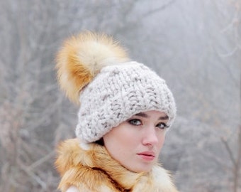 Large Real Red Fox Fur Pom Pom | DIY Hat Accessory (5-6 inch)