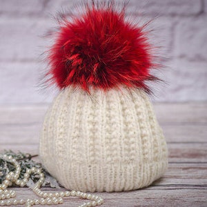 Red Fur Pom Pom | Real Raccoon Fur Hat Pom | Large Detachable Pompom for Beanies