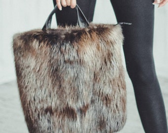 Black Fur Tote Bag – Real Beaver Fur Handbag | Large Winter