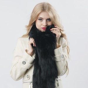 Black Fox Fur Scarf Detachable Collar for Jacket Fur Sweater Fox Fur ...