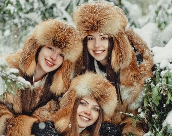 Sombrero de piel de zorro para invierno - Sombreros rusos Ushanka para mujer - Capucha de piel - Sombrero de hombre - Sombrero de trampero