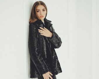 Faux Fur Coat - Black Fake Fur Jacket - Oversized Jacket - Vegan Clothing - Women's Winter Coat - Shaggy Fur Coat - Festival Coat