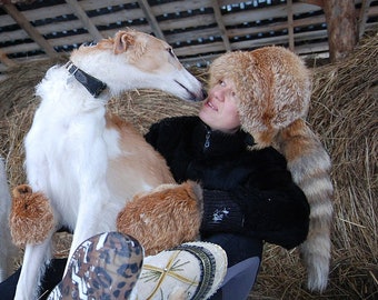 Fox Fur Hat with Tail -  Trapper Hats - Hunting Hat - Womens Winter Hat