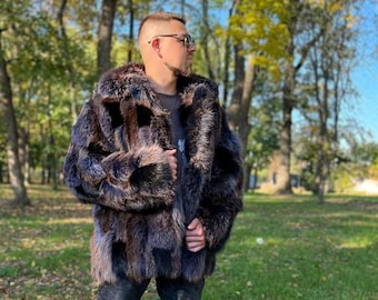 Mens Fur Jacket - Winter Coat Men - Oversized Fur Coats Male - Gift for men