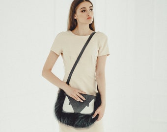 Monster Fur Bag - Real Fur and Leather Crossbody - Womens Fur Bags