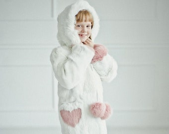 Pink Kids Fur Coat - Baby Girl Coats - Rabbit Fur Winter Jacket Toddler