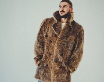 Mens Fur Coat - Beaver Fur Winter Jacket for Men - Long Winter Coats - Anniversary Gift for Him