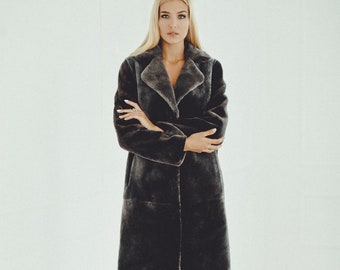 Gray Fur Coat  Women - Long winter coat - Real Beaver fur Jacket - Gift for her