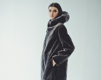 Chaqueta de piel de castor gris - Abrigo de invierno para mujer - Regalo para ella