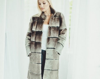 Beaver Fur Coat Women - Grey Long Winter Coats- Womens Jacket - 30th birthday for her gift
