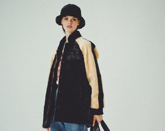 Abrigo de invierno extragrande de piel de castor para mujer / Chaqueta de piel auténtica esquilada con mangas en contraste