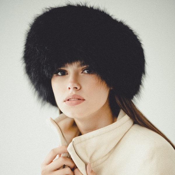 Chapeau en fourrure noire - Chapeaux hiver pour femme - Chapeau en fourrure de renard pour femme