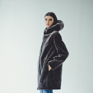 Gray Beaver Fur Jacket  Women Winter Coat  Gift for her