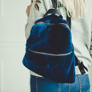 Blue Fur Backpack Real Fur Backpacks Womens Fur Bag Backpack Purse Blue