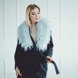 Blue Faux Fur Collar for Coat | Long Winter Scarf