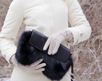 Black Fur Clutch - Real Fur Handbags - Small Evening Fur Bag -