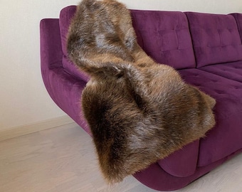 Real Beaver Fur Rug | Natural Fur Blanket | Rustic Living Room Decor | Cabin Style Throw
