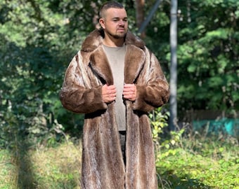 Long Mens Fur Coat - Otter Fur Winter Coats for Men - Full-Lengh Coat for Men