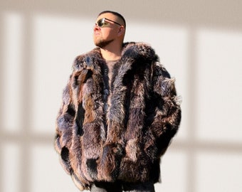 Mens Fur Jacket - Winter Coat Men - Oversized Fur Coats Male - Gift for men