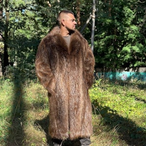 Herren Langer Beaver Pelzmantel - Luxus Winter Oberbekleidung