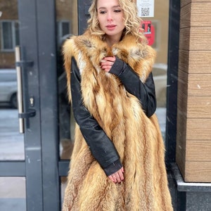 Red Long Fox Fur Vest for Women | Real Fox Sleeveless Jacket | Winter Fur Coat with Collar | Luxury Gift for Her